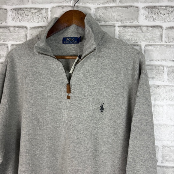 Polo Ralph Lauren Gray All Cotton Quarter Zip Pullover Sweater Mens NWT - Picture 1 of 5